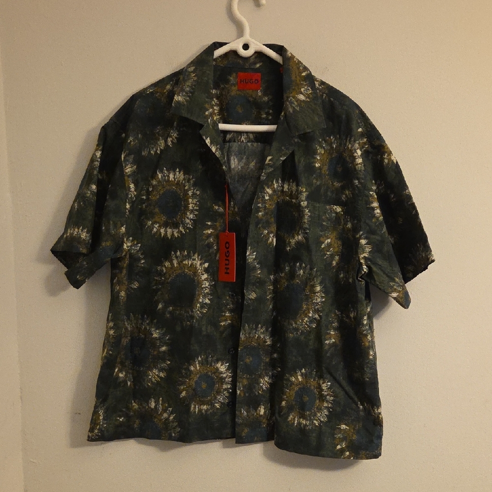 HUGO Dark Green Floral Men's Shirt